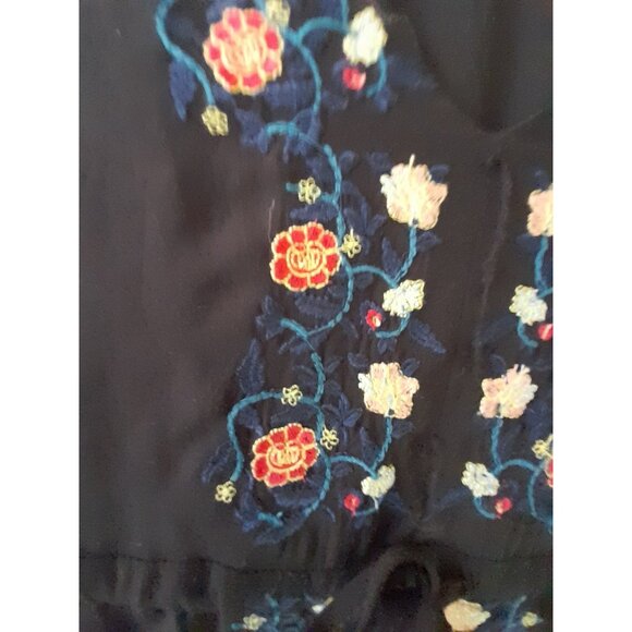 Womens Boho Embroidered Asymmetrical Hi Lo Flared Sleeve Medium Dress Black - Picture 3 of 10